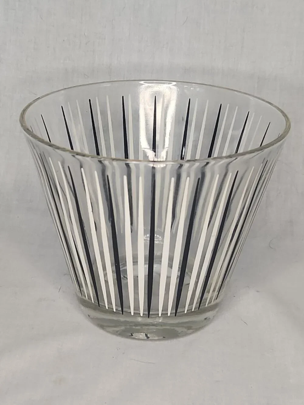 Vintage Hazel-Atlas Black White Stripe Bowl Ice Bucket  Gold White Black